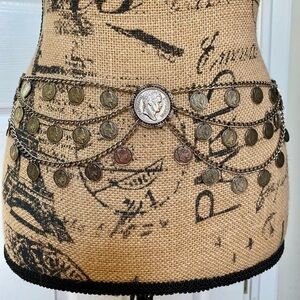 Vintage Women’s Coin Chain Belt Silver Tone Gypsy Boho Bohemian Belly Dancer
